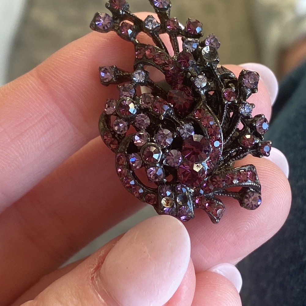 Jose & Maria Barrera Clip On Crystal Earrings - Purple - Picture 7 of 12